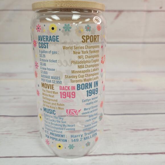 Vintage Inspired Glass Jar with Straw and Lid Year 1949 - Picture 3 of 6